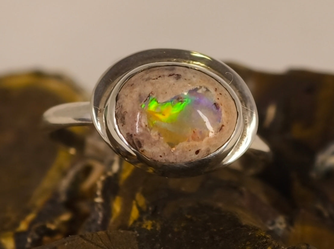 Bague opale cantera du Mexique – Taille 54 — vue principale de la pierre et de la monture — Tirou Bijou