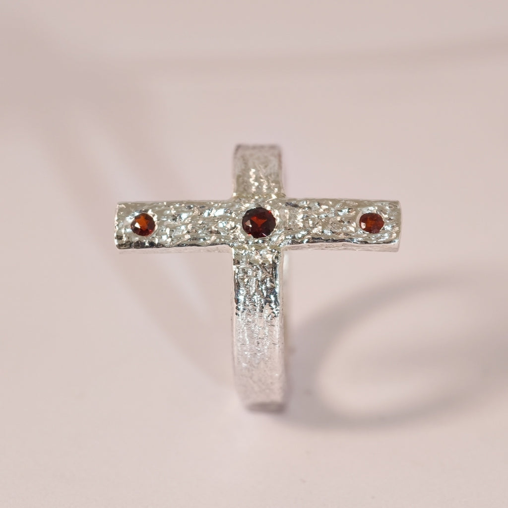 Bague croix en argent 925 et grenats – Taille 56 – BA06 — vue 4 — Tirou Bijou