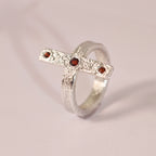 Bague croix en argent 925 et grenats – Taille 56 – BA06 — vue 5 — Tirou Bijou