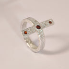 Bague croix en argent 925 et grenats – Taille 56 – BA06 — vue 3 — Tirou Bijou